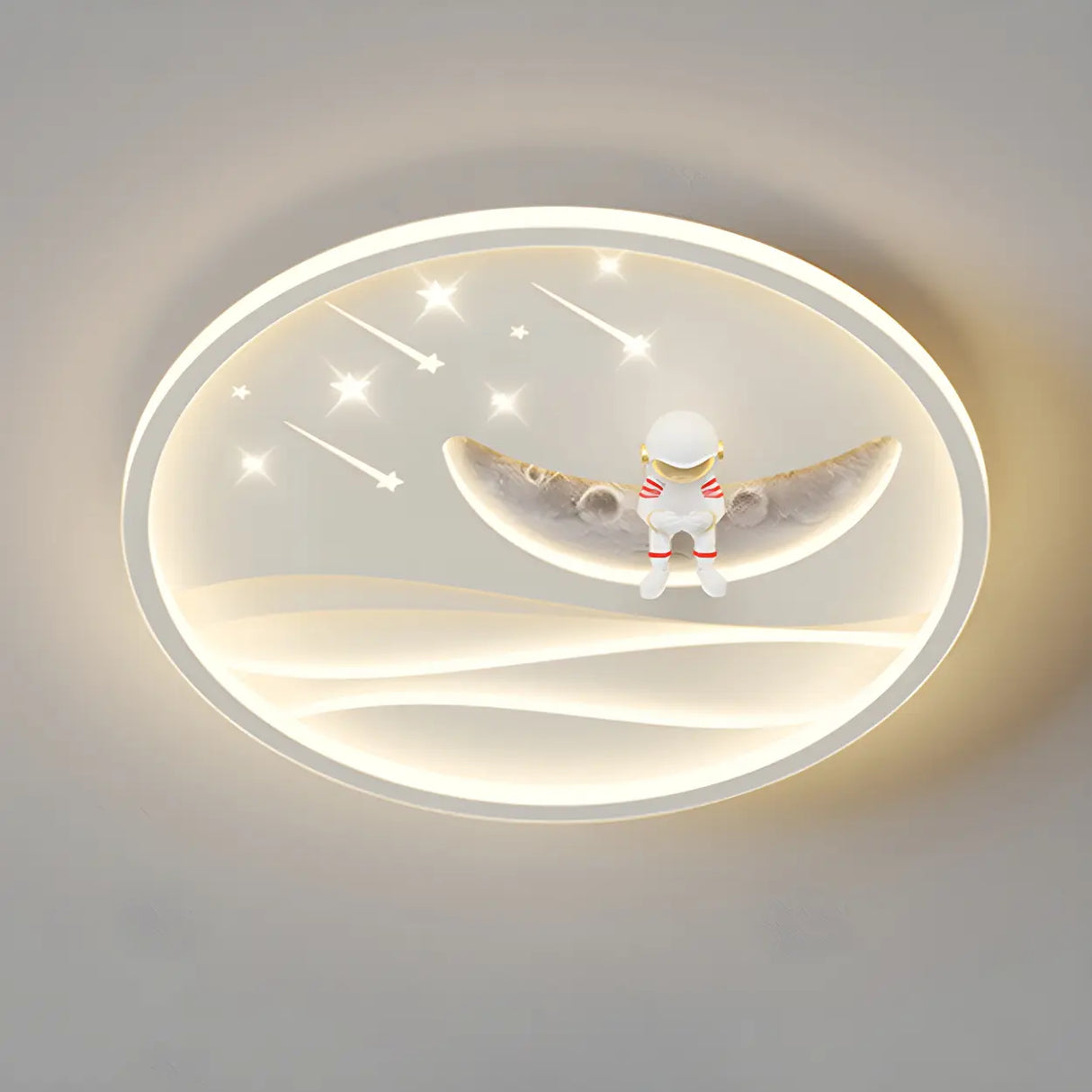 Bedroom White Circle Moon Acrylic LED Flush Mount Light Image - 6