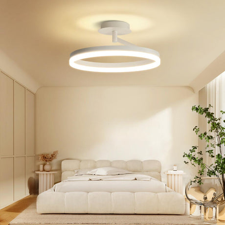 Bedroom White Circular Semi-Flush Mount Ceiling Light Image - 1