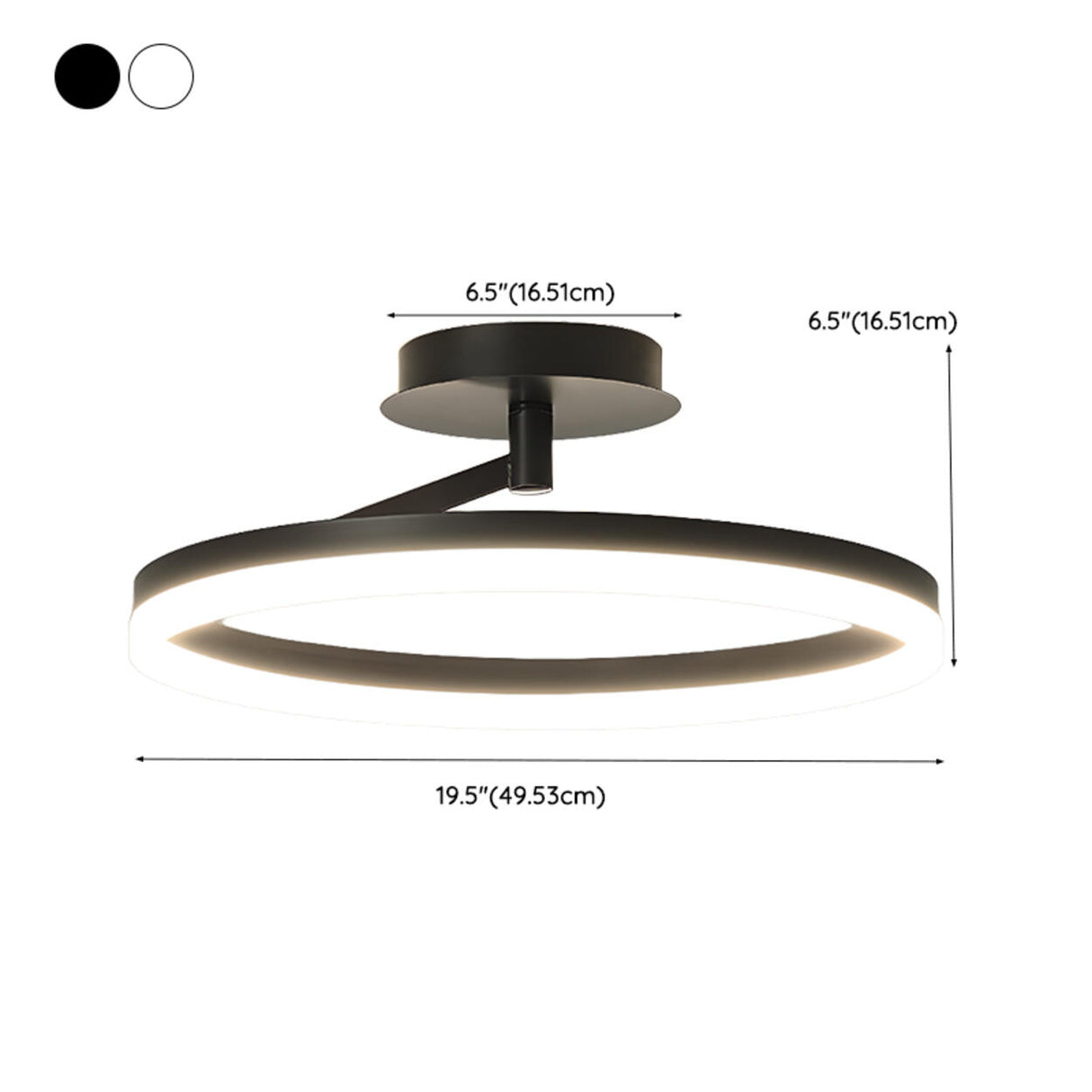 Bedroom White Circular Semi-Flush Mount Ceiling Light 