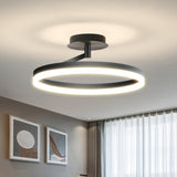 Bedroom White Circular Semi-Flush Mount Ceiling Light Image - 2