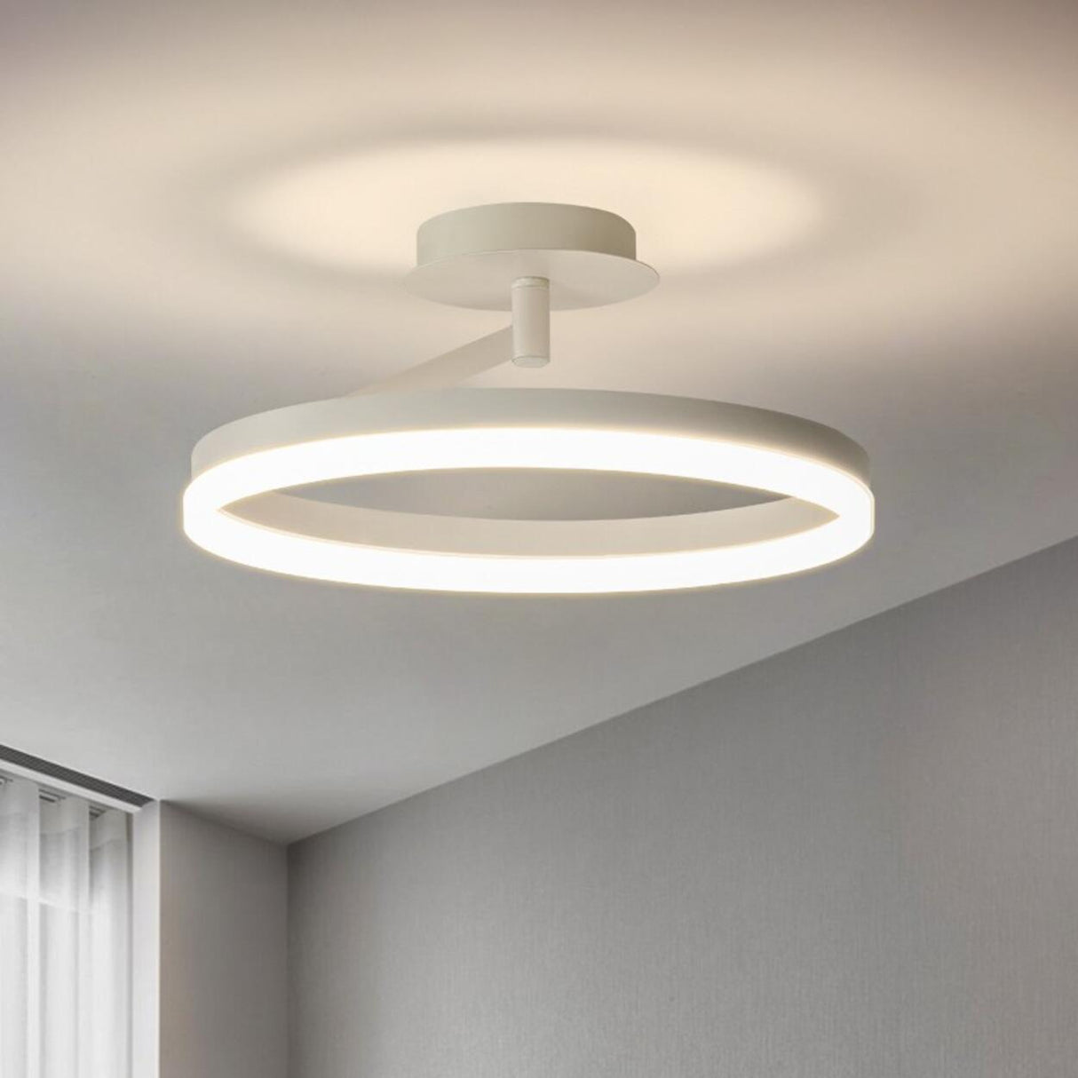 Bedroom White Circular Semi-Flush Mount Ceiling Light Image - 3