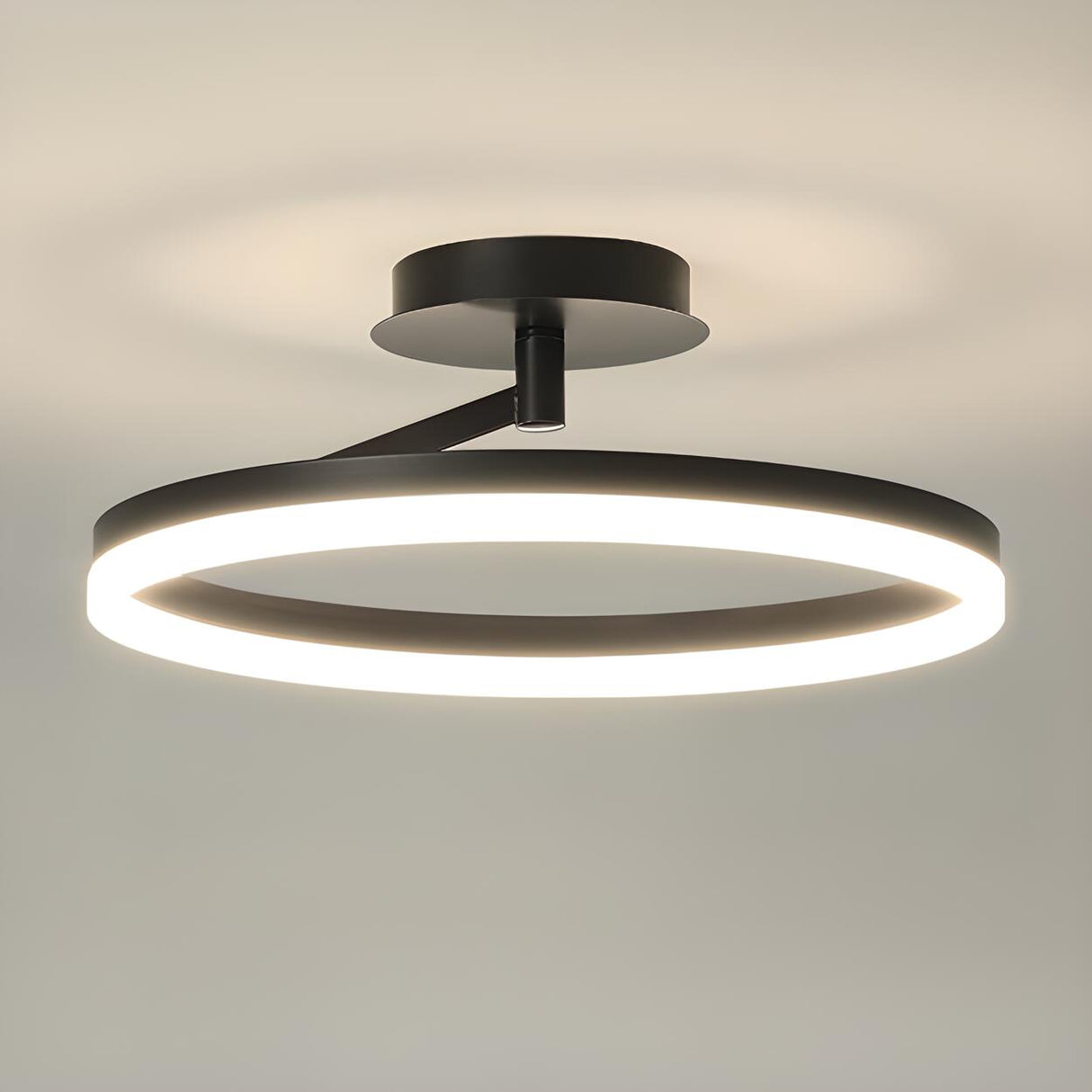 Bedroom White Circular Semi-Flush Mount Ceiling Light Image - 5