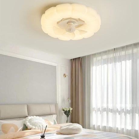 Bedroom White Cloud Flush Mount Ceiling Fan with Light Image - 1