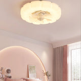 Bedroom White Cloud Flush Mount Ceiling Fan with Light Image - 14