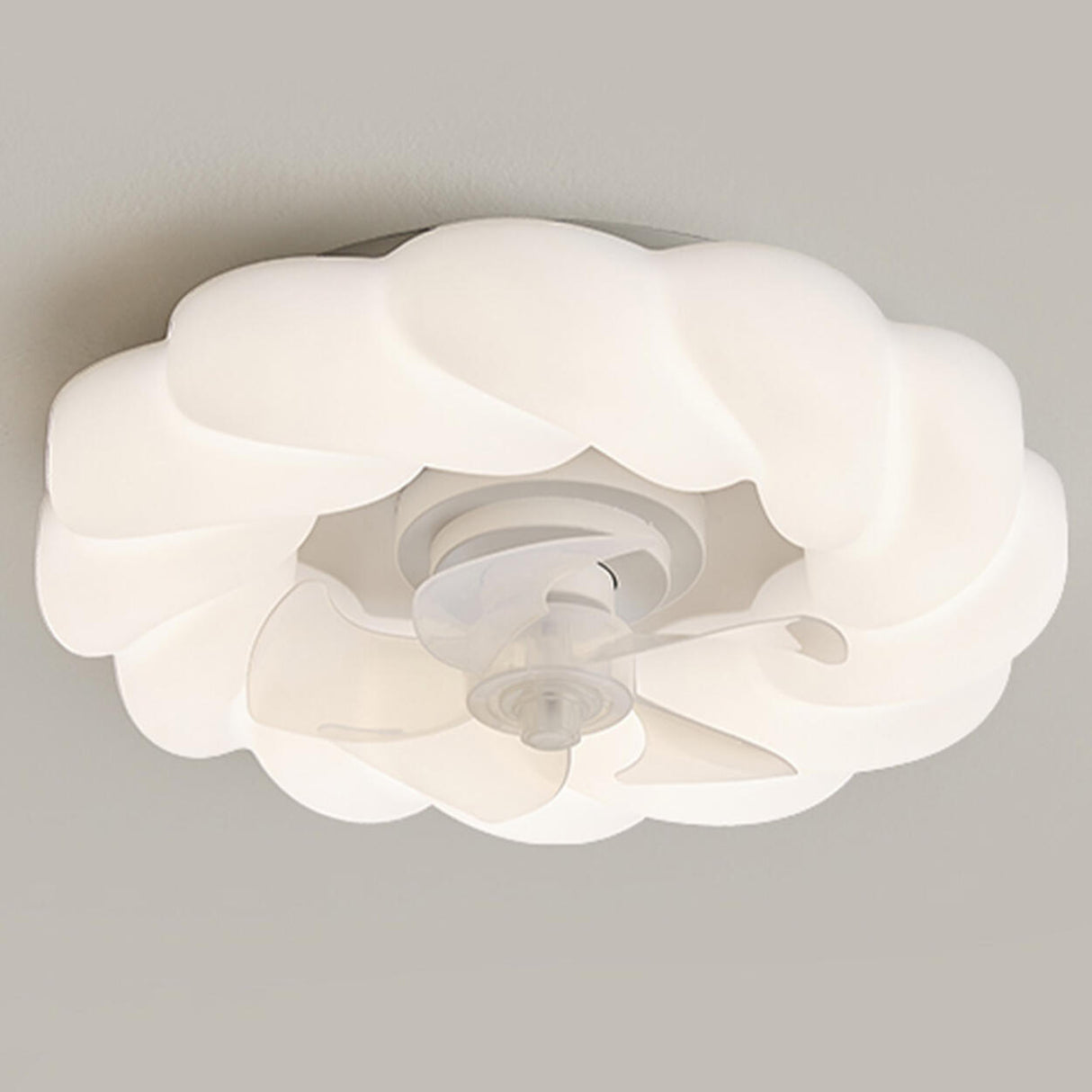 Bedroom White Cloud Flush Mount Ceiling Fan with Light Image - 9