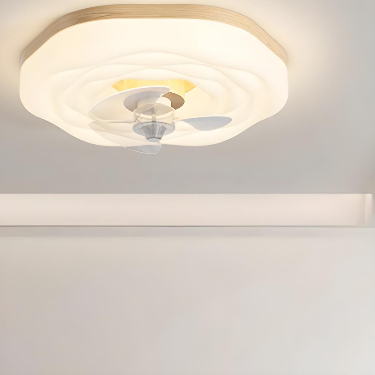 Bedroom White Cloud Recessed Ceiling Fan with LED Light Image - 4