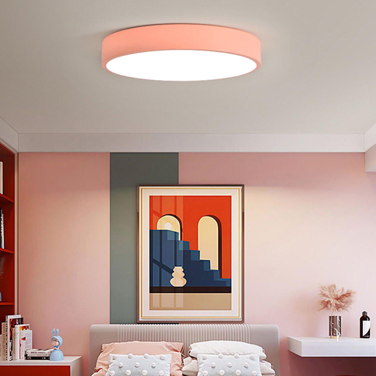 Bedroom White Cylinder Flush Mount Ceiling Fixture Image - 8