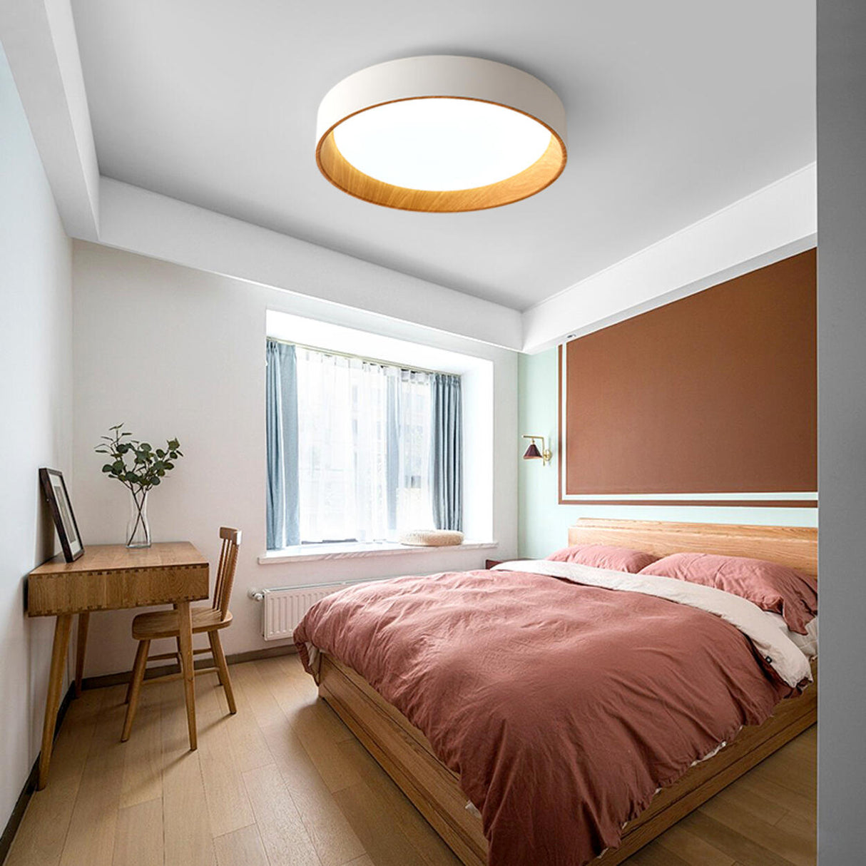 Bedroom White Drum Circle Flush Mount Ceiling Light Image - 1