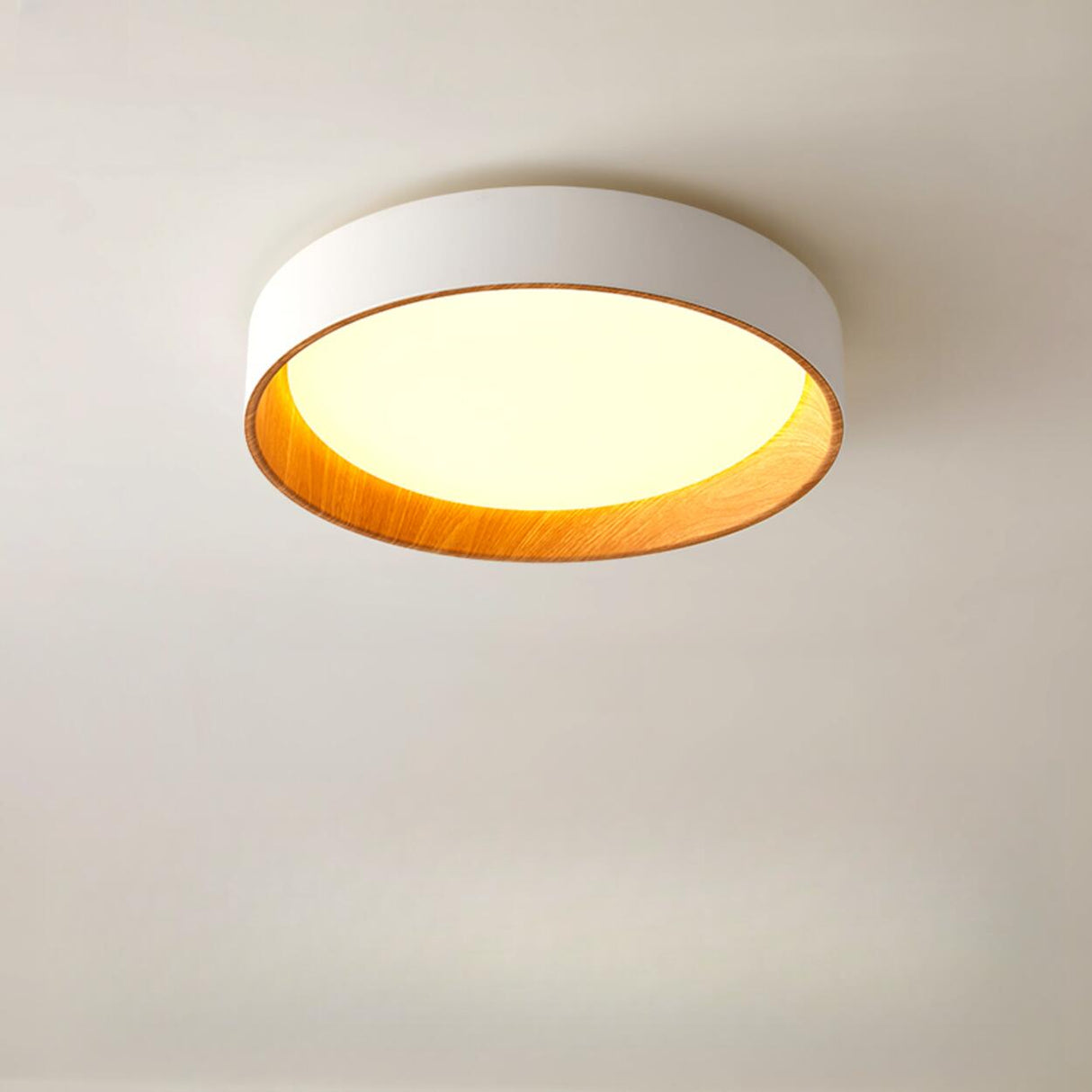 Bedroom White Drum Circle Flush Mount Ceiling Light Image - 4