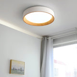 Bedroom White Drum Circle Flush Mount Ceiling Light Image - 5