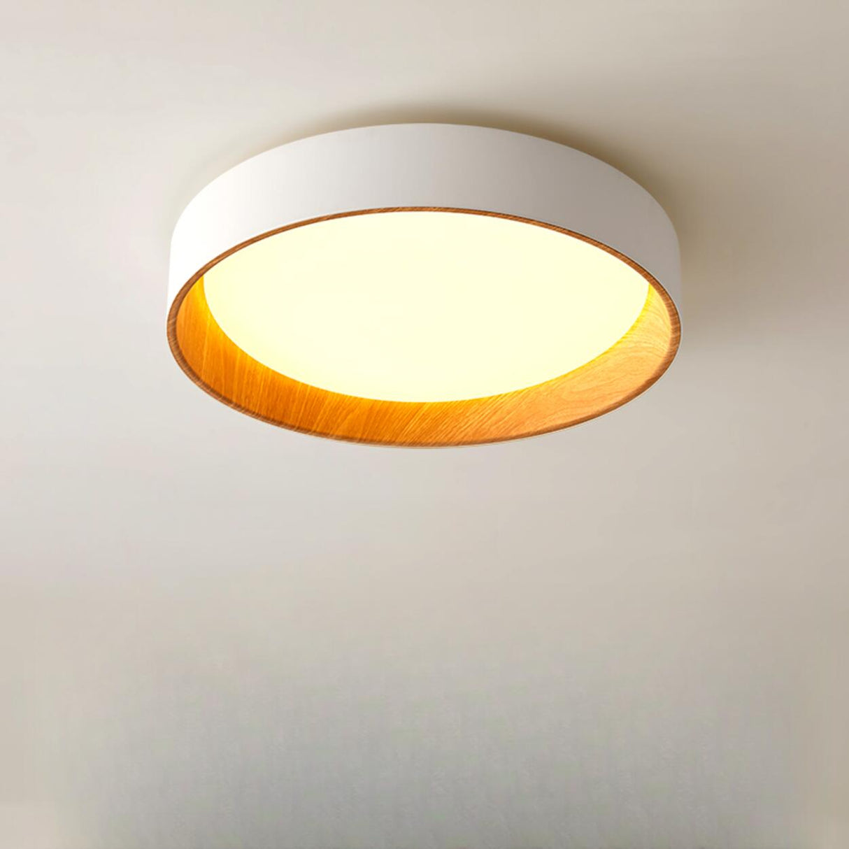 Bedroom White Drum Circle Flush Mount Ceiling Light Image - 7