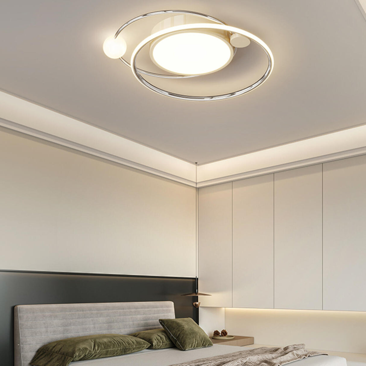 Bedroom White Dual-Circle LED Flush Mount Ceiling Light Image - 1