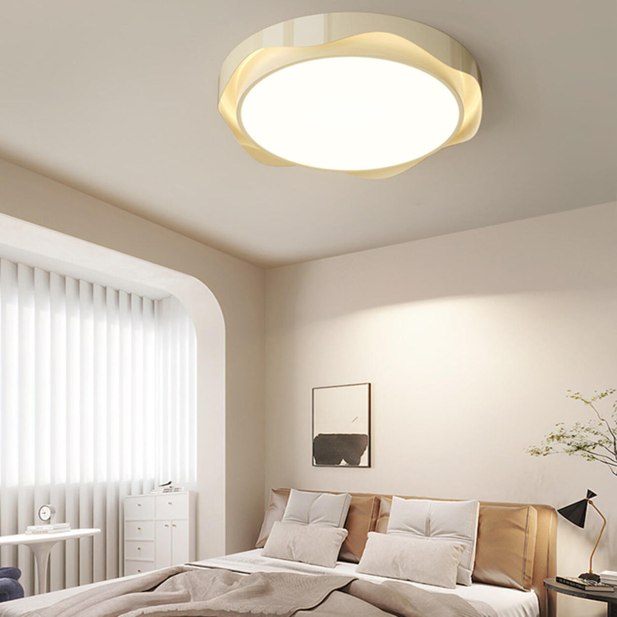 Bedroom White Dual-Circle LED Flush Mount Ceiling Light Image - 4