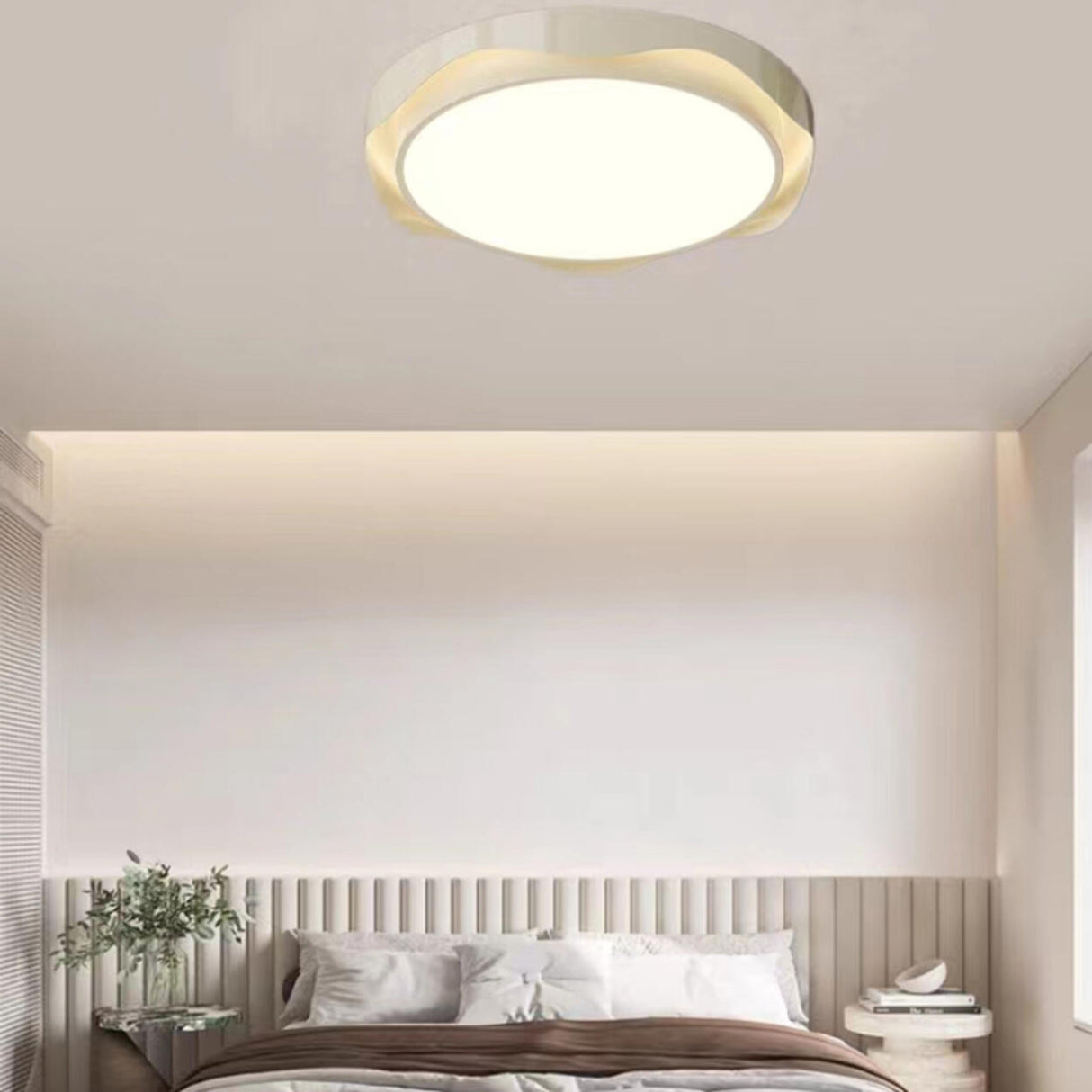 Bedroom White Dual-Circle LED Flush Mount Ceiling Light Image - 5