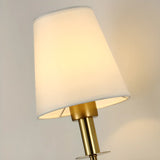 Bedroom White Fabric Cylinder Shade Gold Wall Sconce Image - 11