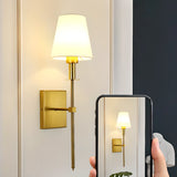 Bedroom White Fabric Cylinder Shade Gold Wall Sconce Image - 13