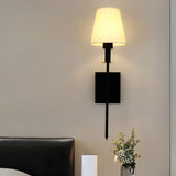 Bedroom White Fabric Cylinder Shade Gold Wall Sconce Image - 2