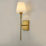 Bedroom White Fabric Cylinder Shade Gold Wall Sconce Image - 7