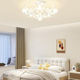 Bedroom White Floral Crystal Semi-Flush Mount Light Image - 1