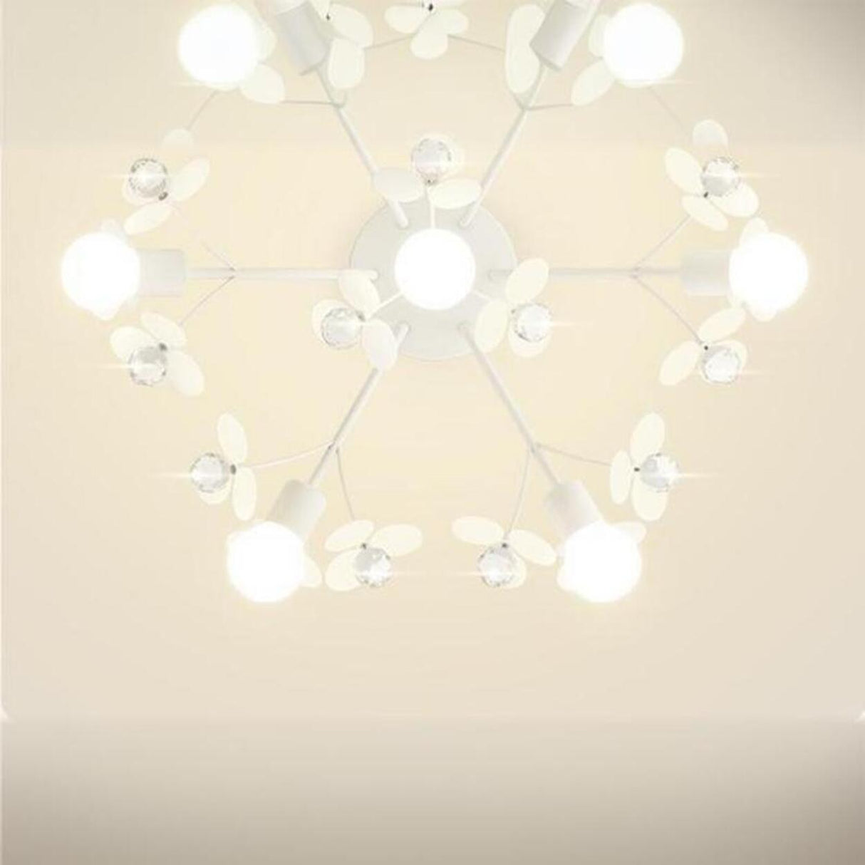 Bedroom White Floral Crystal Semi-Flush Mount Light Image - 10