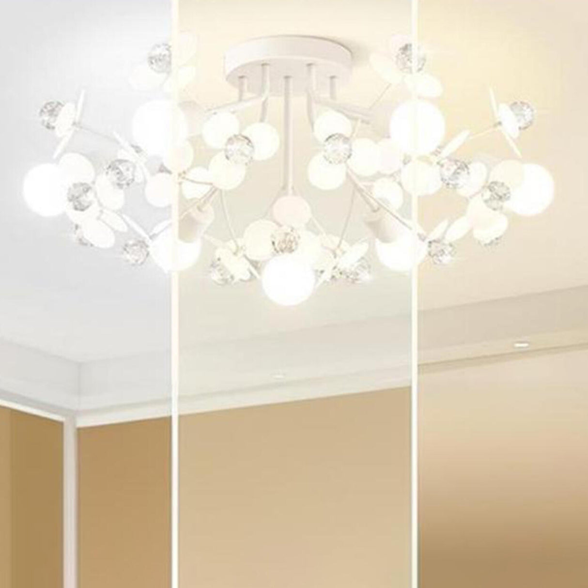 Bedroom White Floral Crystal Semi-Flush Mount Light Image - 12