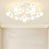 Bedroom White Floral Crystal Semi-Flush Mount Light Image - 16