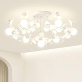 Bedroom White Floral Crystal Semi-Flush Mount Light Image - 3