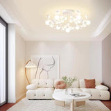 Bedroom White Floral Crystal Semi-Flush Mount Light Image - 4