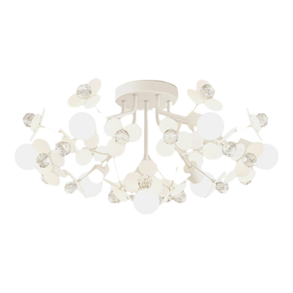 Bedroom White Floral Crystal Semi-Flush Mount Light Image - 7