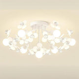 Bedroom White Floral Crystal Semi-Flush Mount Light Image - 8