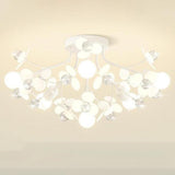 Bedroom White Floral Crystal Semi-Flush Mount Light Image - 9