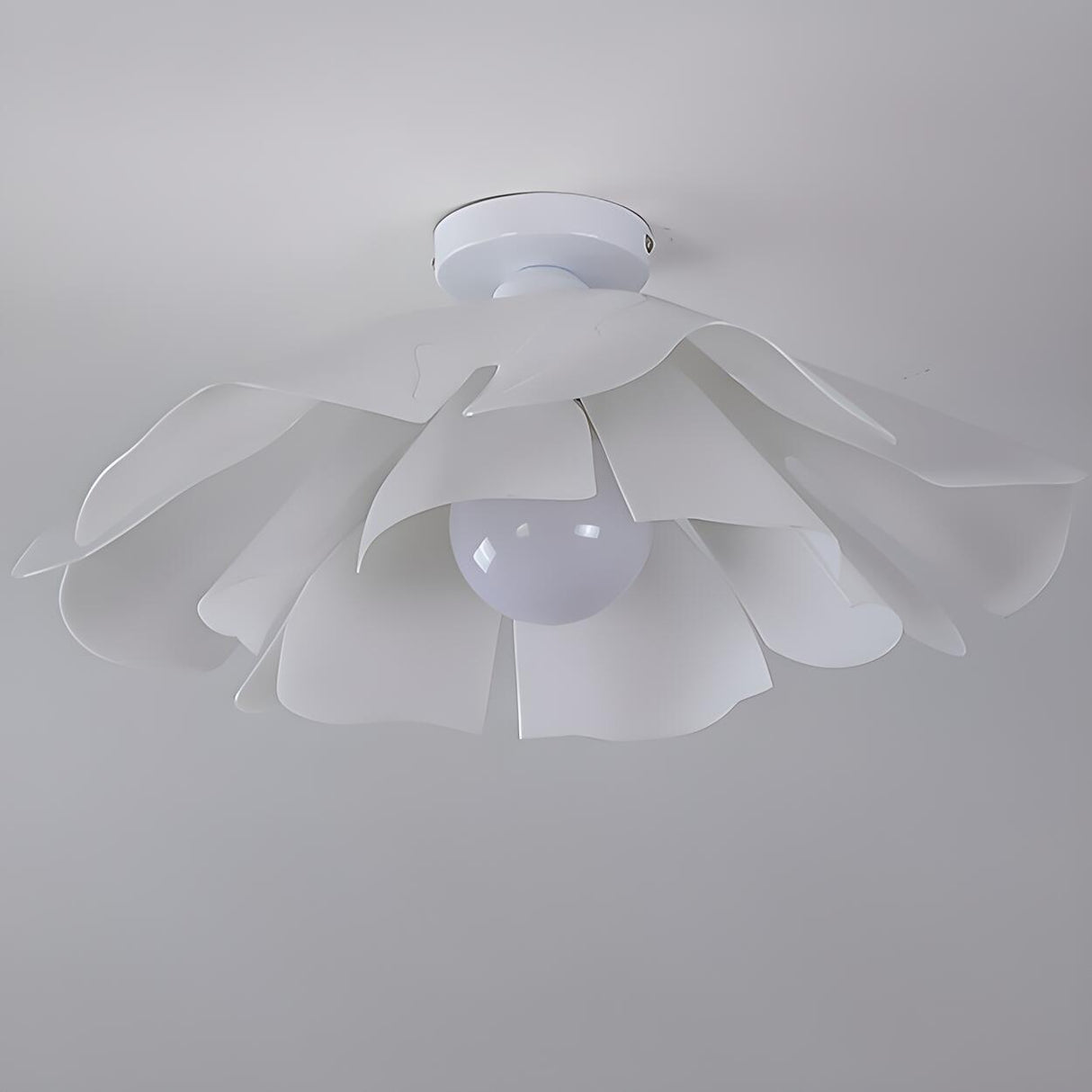 Bedroom White Floral Semi-Flush Mount Ceiling Light Image - 9