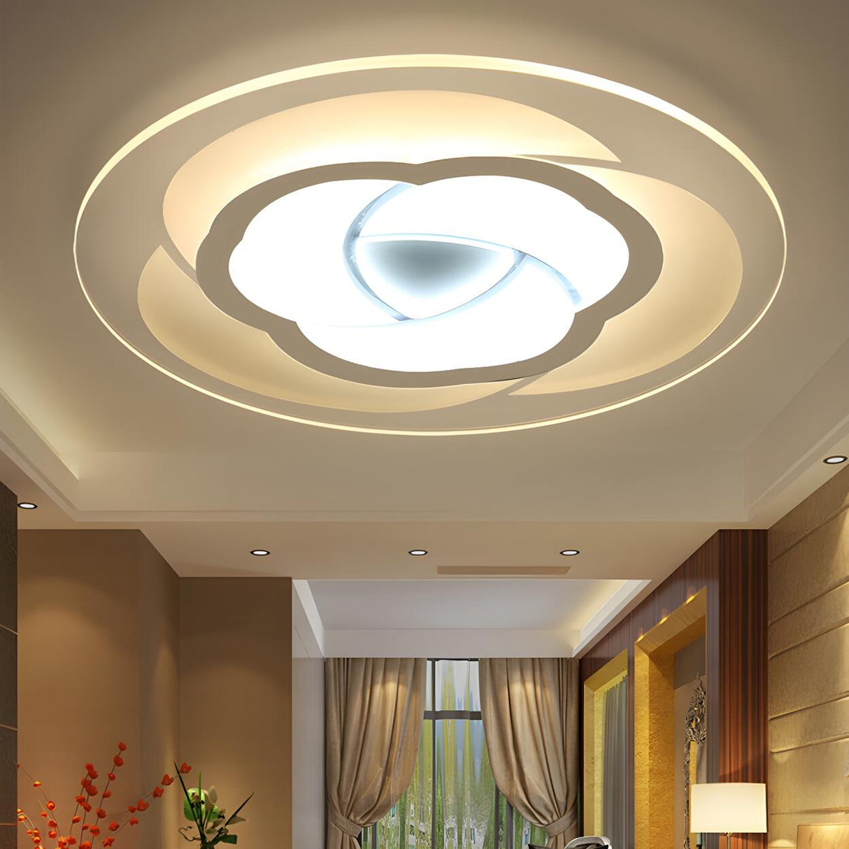 Bedroom White Flower-Like LED Flush Mount Ceiling Light Image - 2