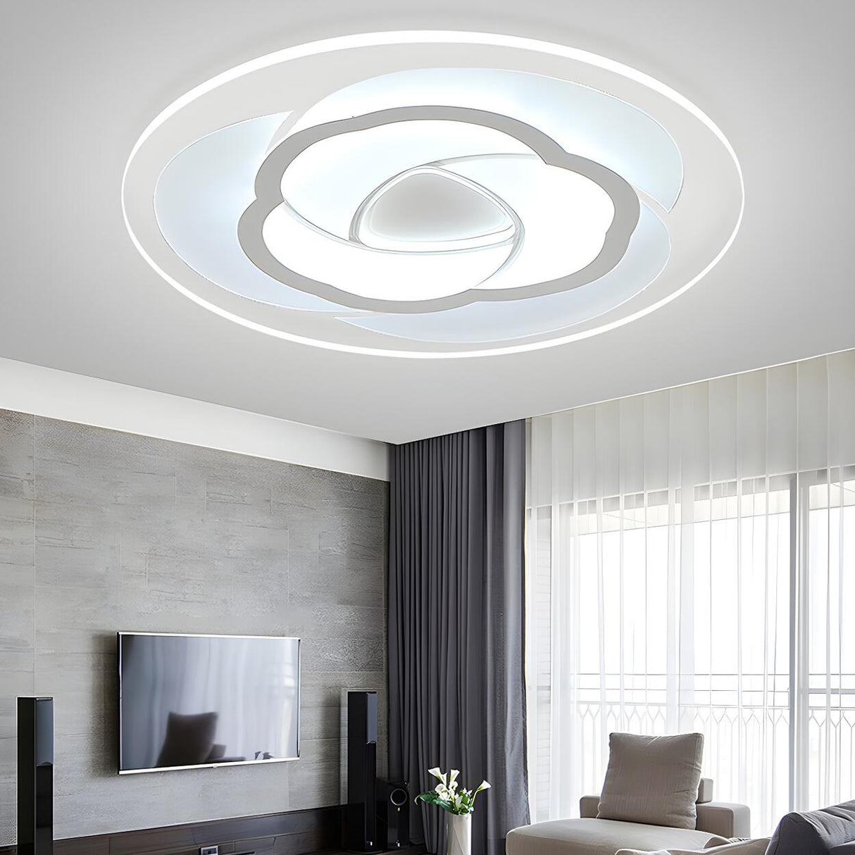 Bedroom White Flower-Like LED Flush Mount Ceiling Light Image - 4