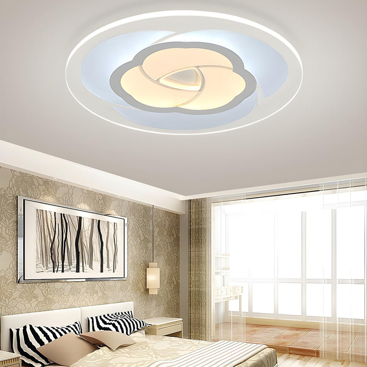 Bedroom White Flower-Like LED Flush Mount Ceiling Light Image - 5