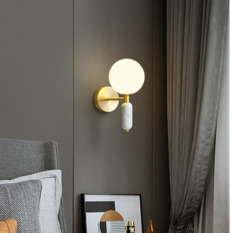 Bedroom White Frosted Glass Globe LED Wall Sconces Image - 1