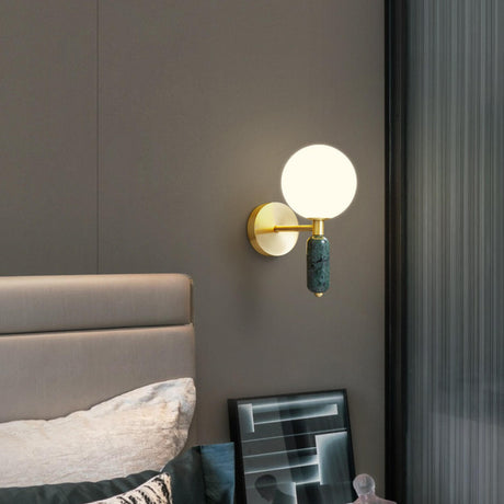 Bedroom White Frosted Glass Globe LED Wall Sconces Image - 2