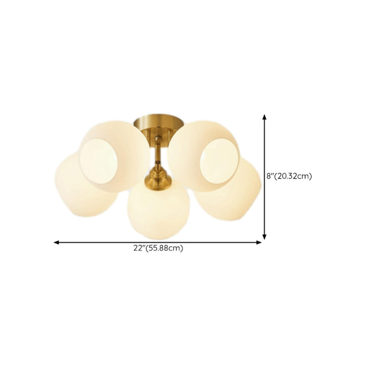 Bedroom White Glass Globe Semi-Flush Mount Lamp 5-Light Image - 19