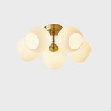 Bedroom White Glass Globe Semi-Flush Mount Lamp 5-Light Image - 5