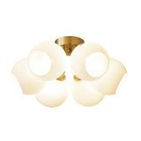 Bedroom White Glass Globe Semi-Flush Mount Lamp 5-Light Image - 9