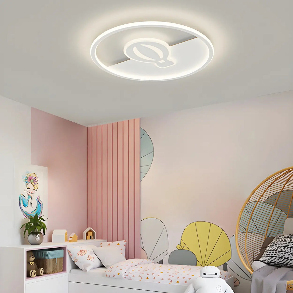 Bedroom White Hot Air Balloon Round Flush Mount Light Image - 1