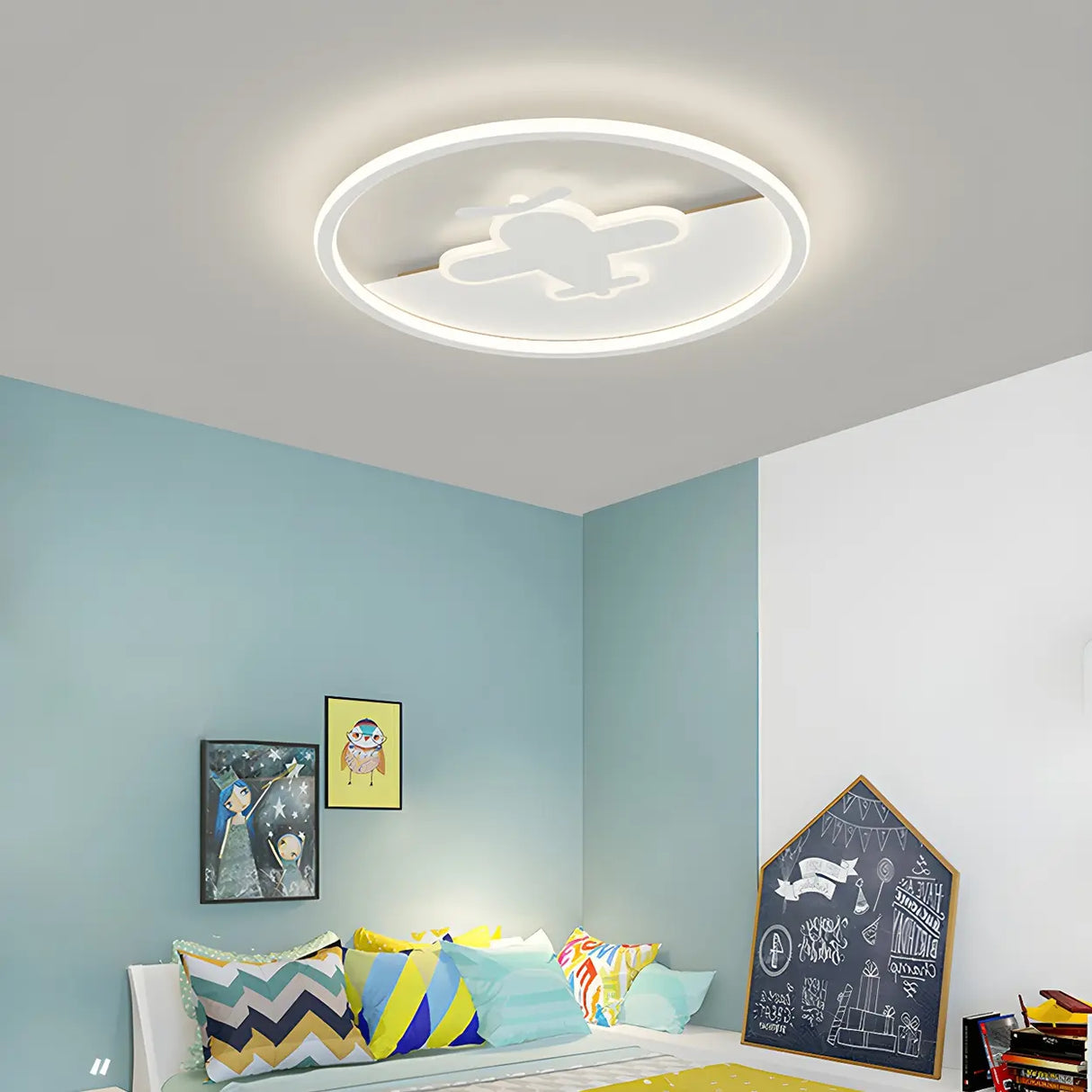 Bedroom White Hot Air Balloon Round Flush Mount Light Image - 17