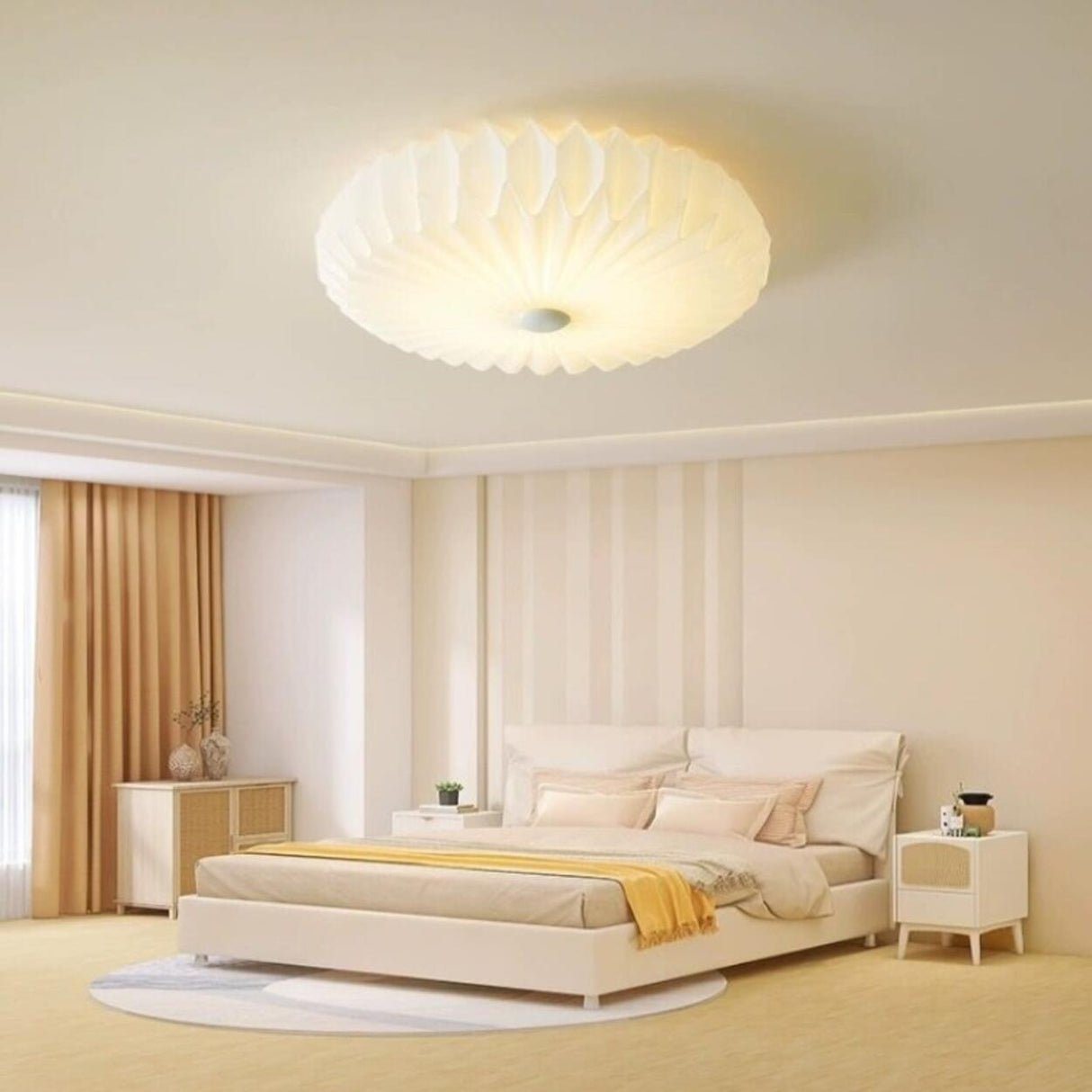 Bedroom White Origami Cylinder Flush Mount Ceiling Lamp Image - 1