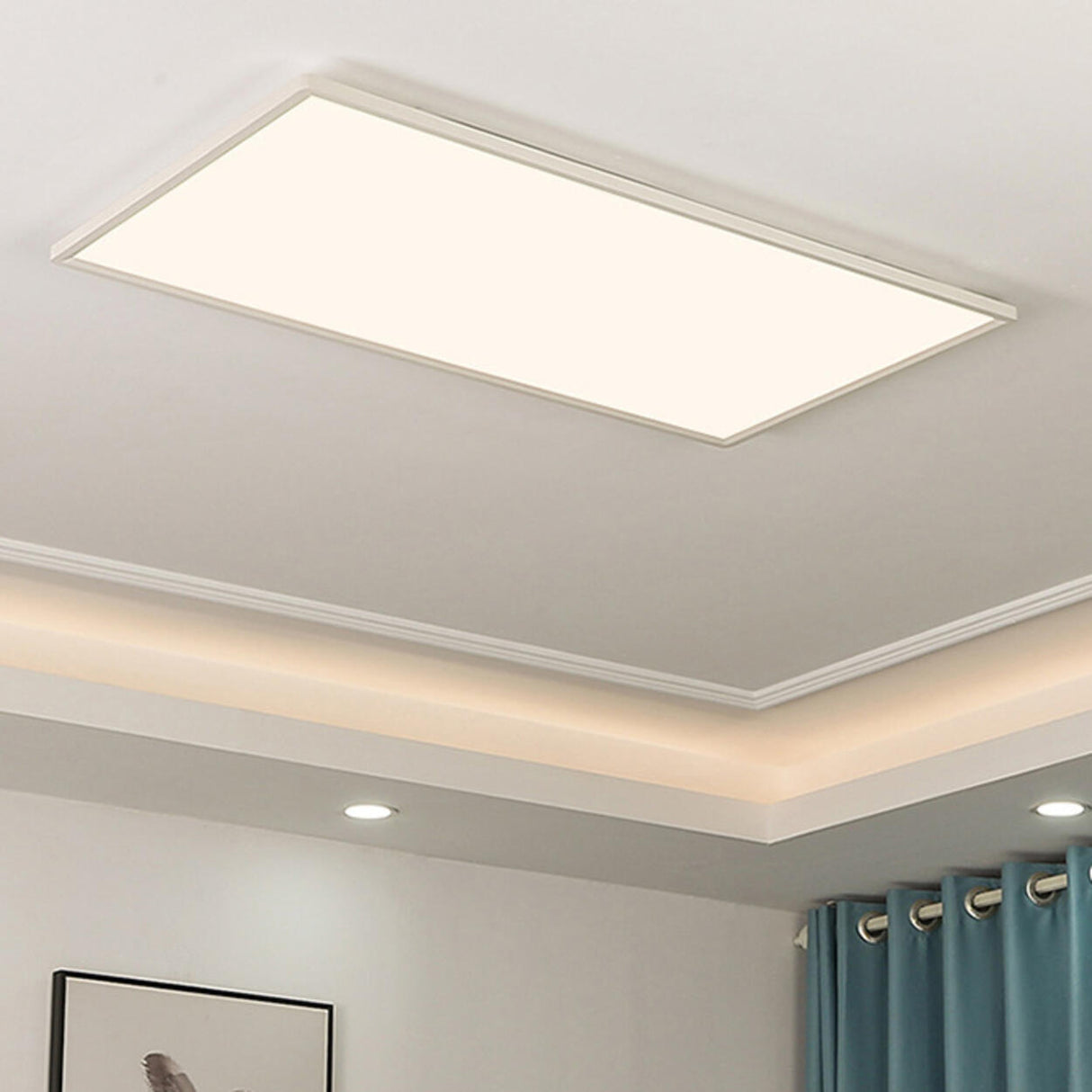 Bedroom White Rectangular LED Flush Mount Ceiling Light Image - 11