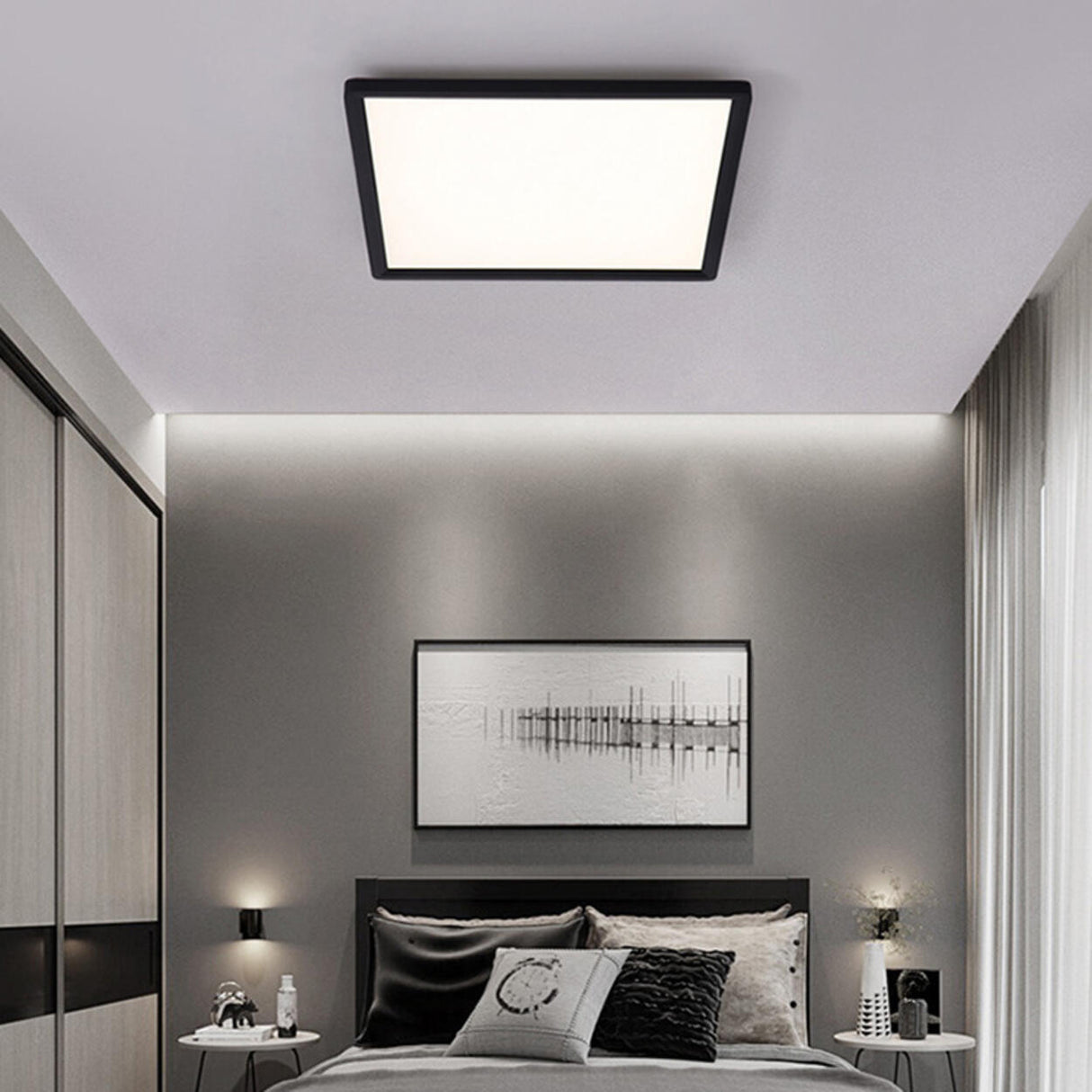 Bedroom White Rectangular LED Flush Mount Ceiling Light Image - 13