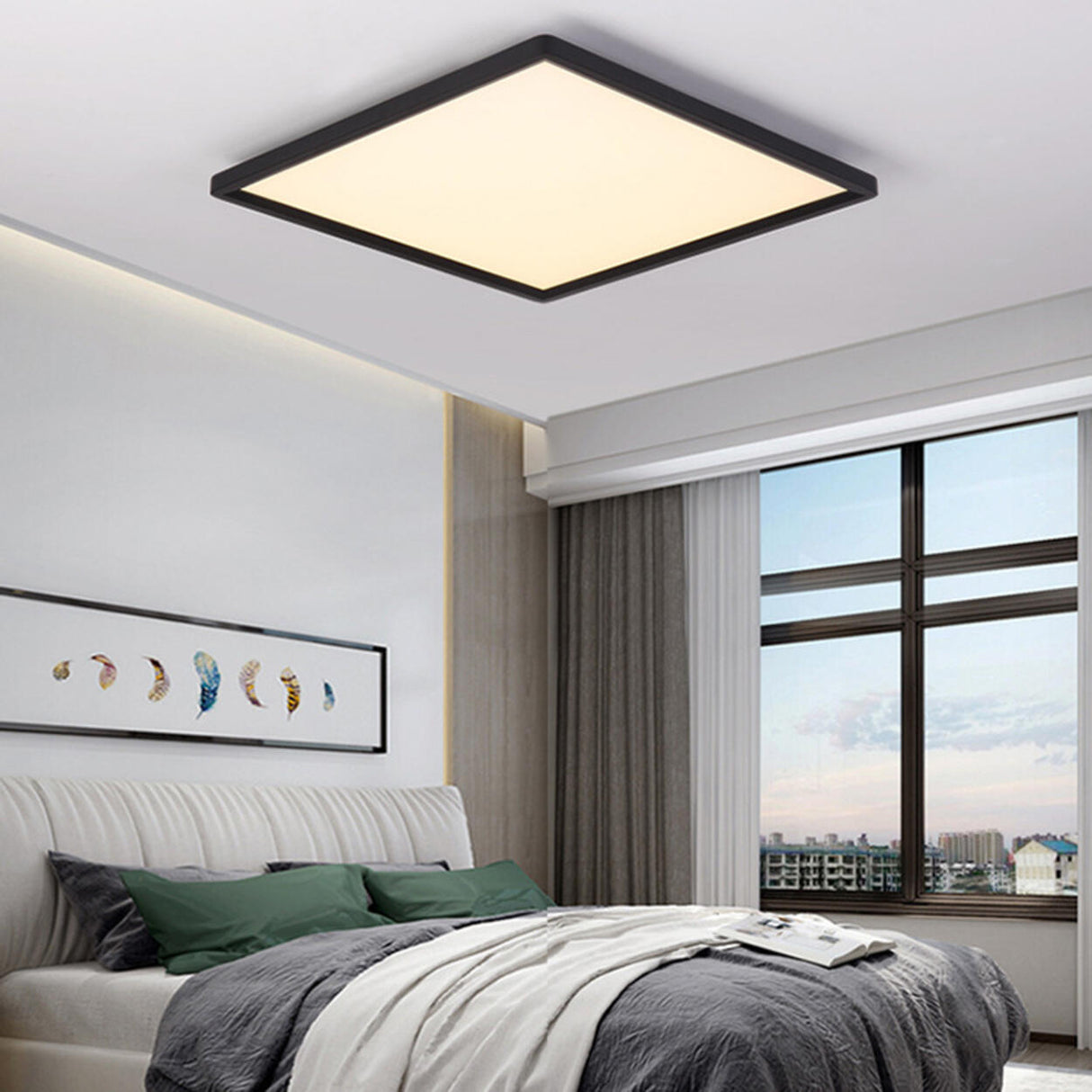 Bedroom White Rectangular LED Flush Mount Ceiling Light Image - 15