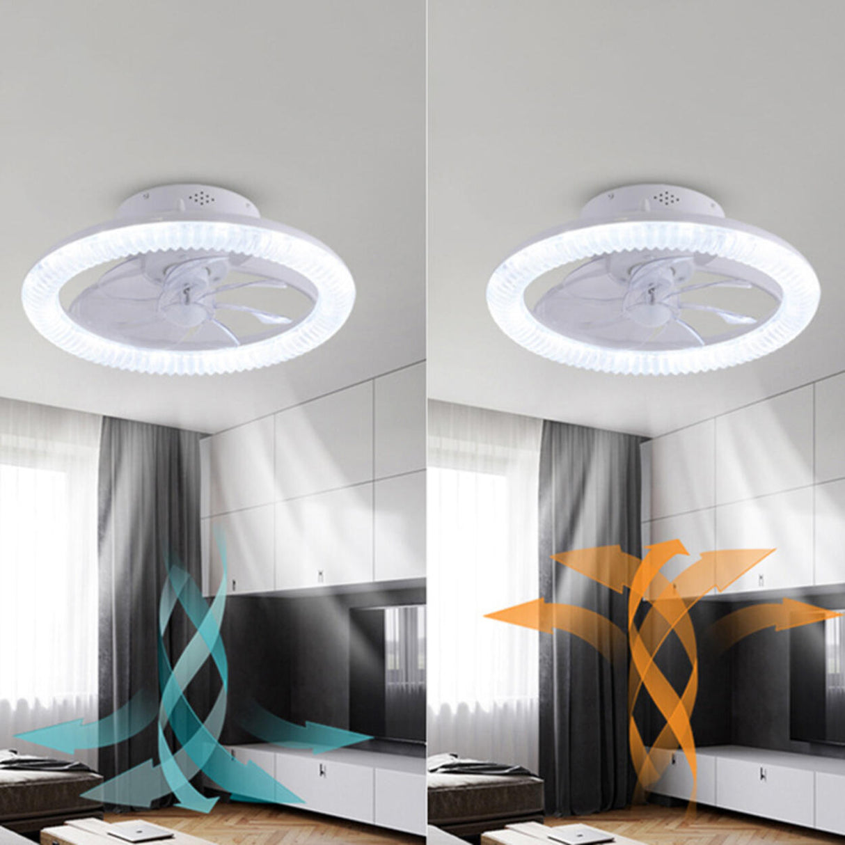 Bedroom White Remote Dimming Ring Ceiling Fan Light Image - 11