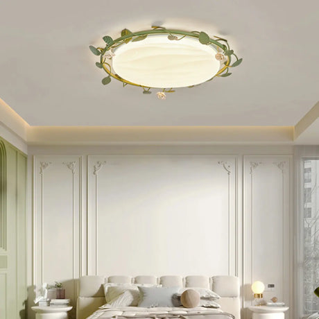 Bedroom White Round Leaf LED Flush Mount Ceiling Light Image - 1