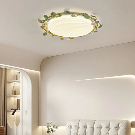 Bedroom White Round Leaf LED Flush Mount Ceiling Light Image - 2