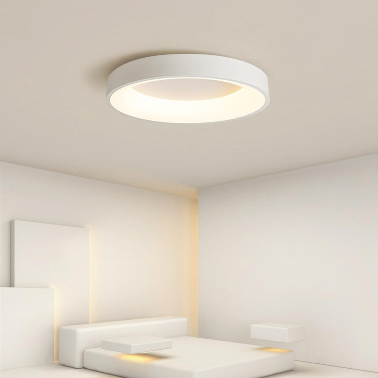 Bedroom White Round LED Flush Mount Ceiling Fixture Image - 1